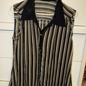 Striped Sleeveless Blouse - Black and Cream